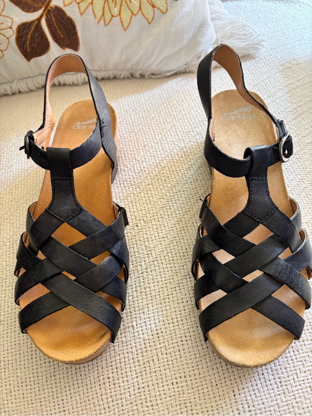 Dansko Tinley Fisherman Wedge Sandals Black Leather Size EU 40 - Picture 12 of 14